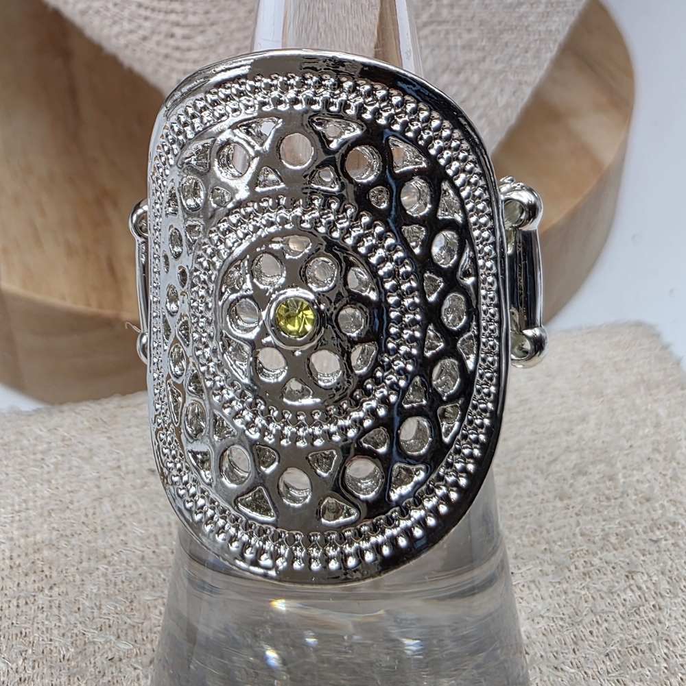 Paparazzi Intricate Silver Ring with Yellow Accent (1095)